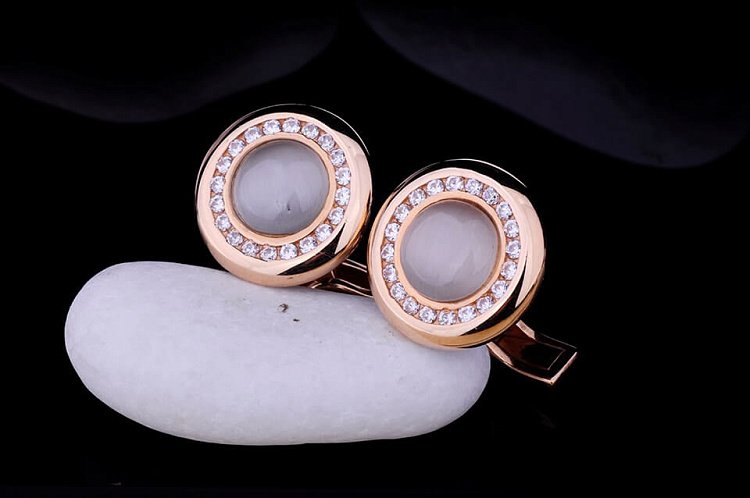 Золоті запонки (фіаніти, кош.глаз) бш027 від ювелірного магазину Онікс - 3