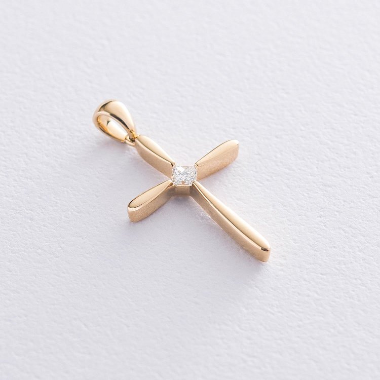 Золотой крестик с бриллиантом пб0228ri от ювелирного магазина Оникс