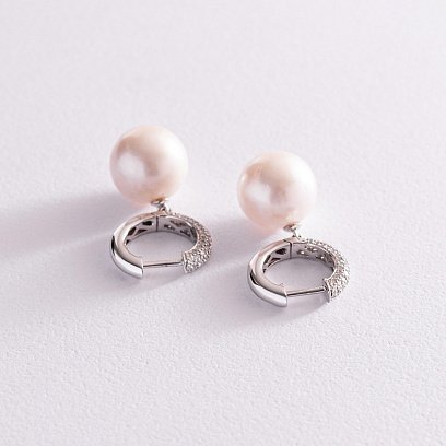 Золотые серьги с жемчугом и бриллиантами сб0026caj №3