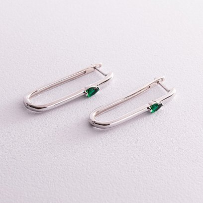 Серебряные серьги "Бриана" (зеленые фианиты) 123134