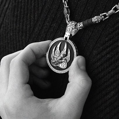 Серебряный кулон "Волк" с эбеновым деревом 946 №3