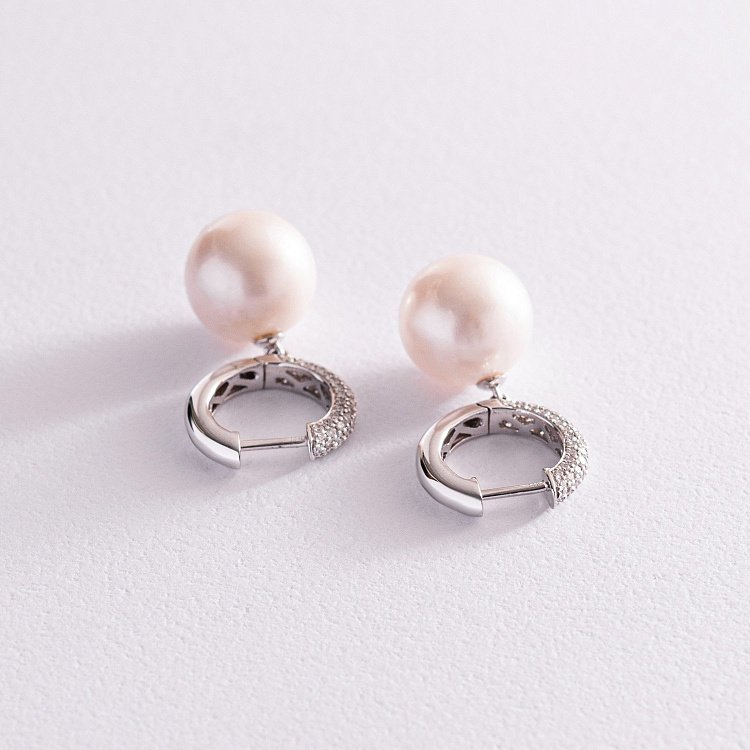 Золотые серьги с жемчугом и бриллиантами сб0026caj от ювелирного магазина Оникс - 2