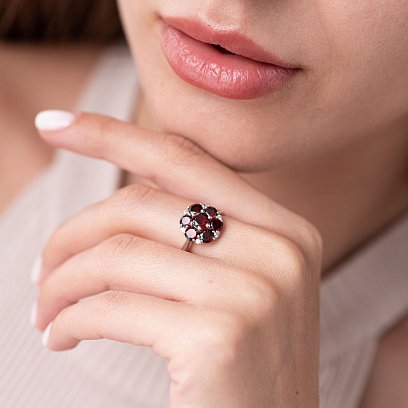 Серебряное кольцо (фианиты, пироп) 1386/1р-GARN №2