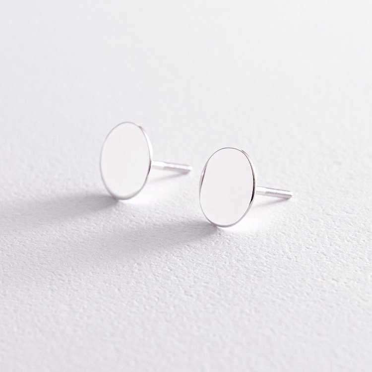 Золотые серьги - пусеты "Зеркальные" с07887 от ювелирного магазина Оникс - 2