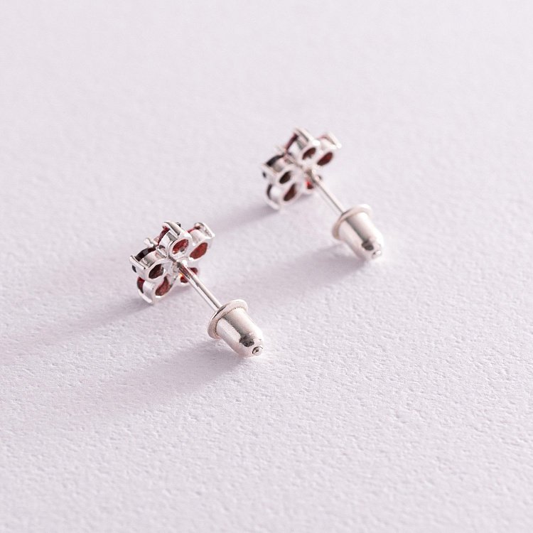 Серебряные серьги - пусеты "Цветочки" (фианиты) 121480 от ювелирного магазина Оникс - 2