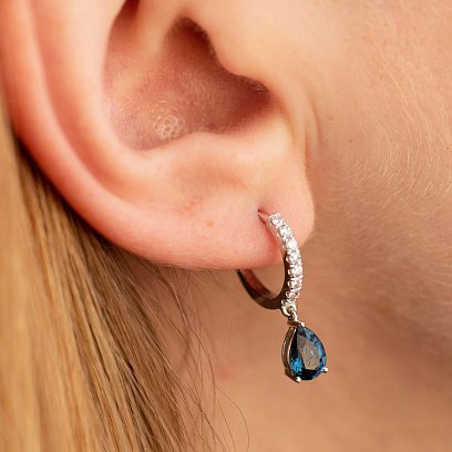 Золотые серьги - кольца "Капельки" (сапфиры, бриллианты) сб0510sm №4