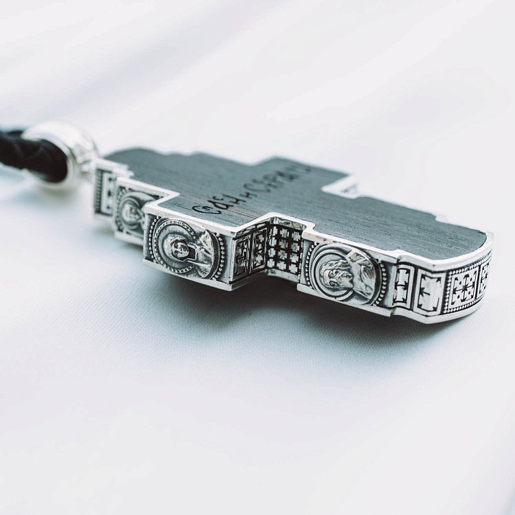 Мужской православный крест из эбенового дерева и серебра (на шнуре) эбен от ювелирного магазина Оникс - 12