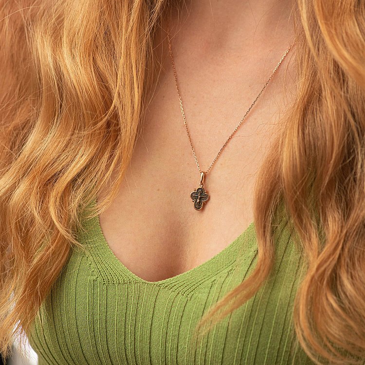 Золотой крестик "Распятие. Спаси и Сохрани" (чернение) п03263 от ювелирного магазина Оникс - 1