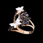 Золотое кольцо "Бабочки" с эмалью и фианитами к03725 от ювелирного магазина Оникс - 2