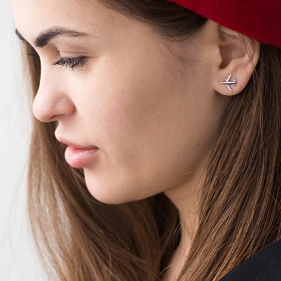 Золотые серьги-пусеты "Самолетик" с06678 №5