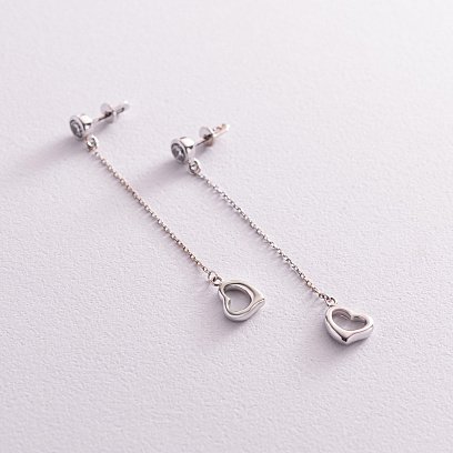 Золоті сережки "Сердечка" на ланцюжку (фіаніти) с07705 №2