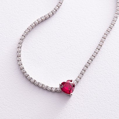 Серебряное колье - чокер "Сердечко" с фианитами 181257 №6