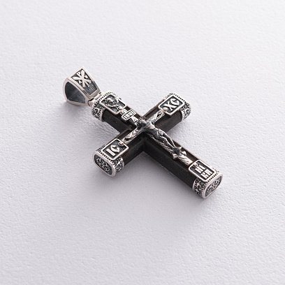 Срібний хрест "Розп'яття. Спаси та Збережи" з ебеновим деревом mini 1061 №6