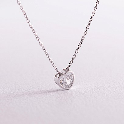 Кольє "Сердечко" з фіанітом (біле золото) кол02315