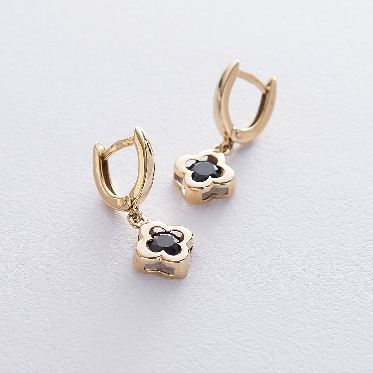 Золотые серьги "Клевер" с фианитом с04923 от ювелирного магазина Оникс