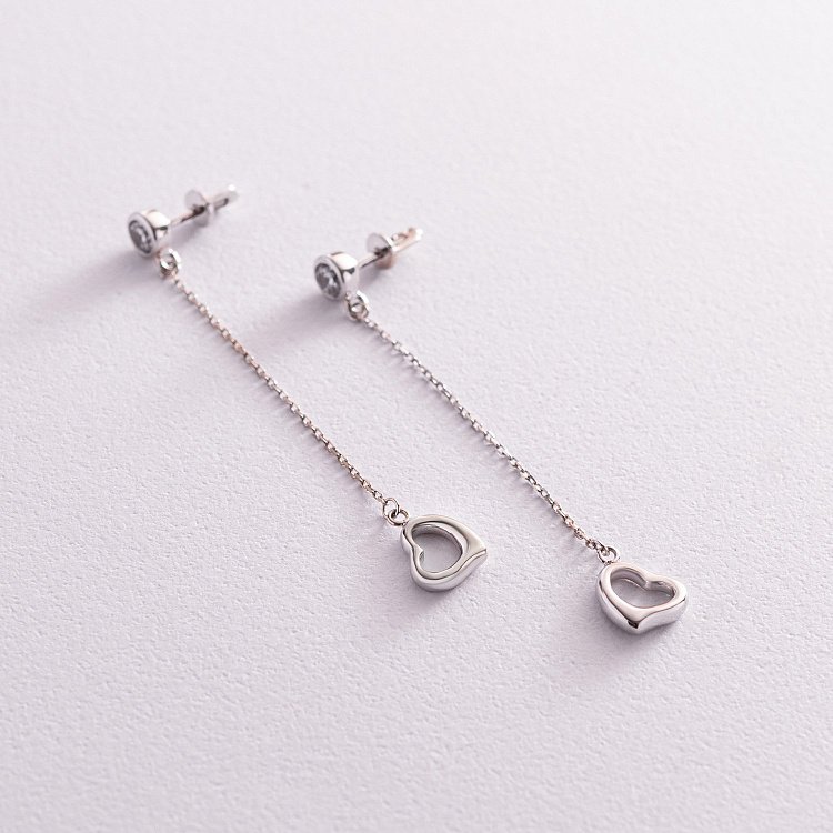 Золоті сережки "Сердечка" на ланцюжку (фіаніти) с07705 від ювелірного магазину Онікс - 1