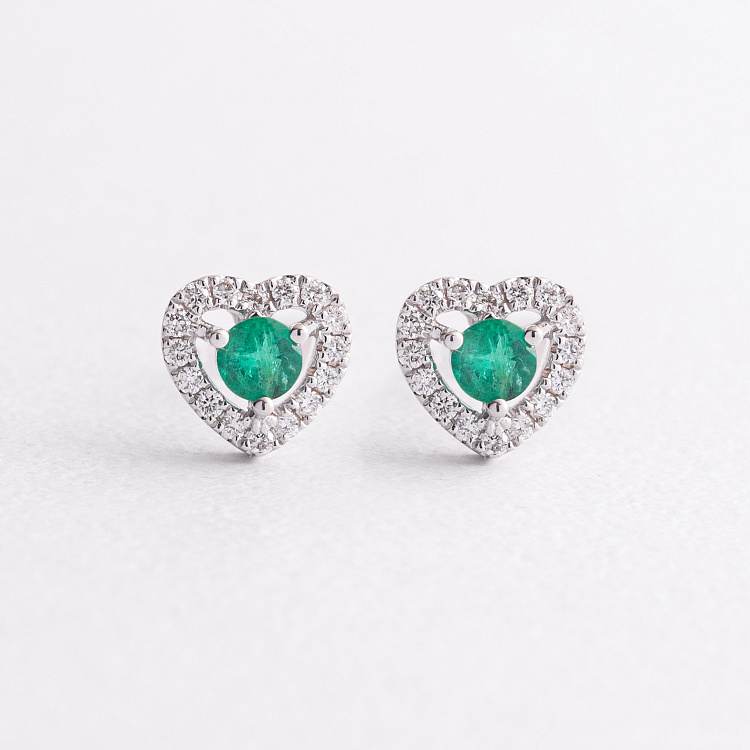 Золоті сережки - пусети "Сердечки" зі смарагдами та діамантами сб0507ca від ювелірного магазину Онікс - 6