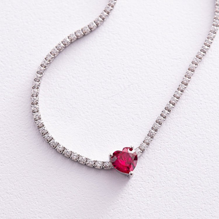 Серебряное колье - чокер "Сердечко" с фианитами 181257 от ювелирного магазина Оникс - 5