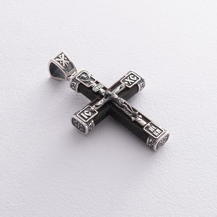 Срібний хрест "Розп'яття. Спаси та Збережи" з ебеновим деревом mini 1061 від ювелірного магазину Онікс - 5
