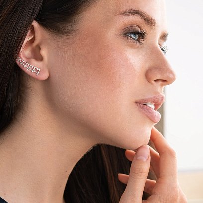 Серьги - клаймберы "Сердечки" в серебре 122919 №5