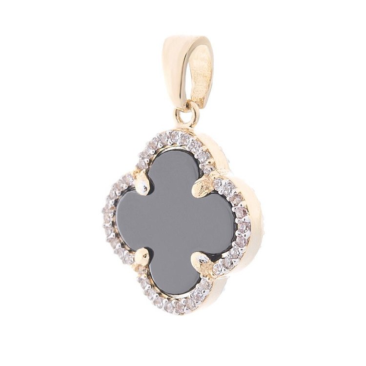 Золотий кулон "Конюшина" (онікс, фіаніти) п02566 від ювелірного магазину Онікс