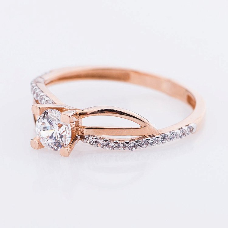 Заручальна золота каблучка з фіанітами к03327 від ювелірного магазину Онікс - 1