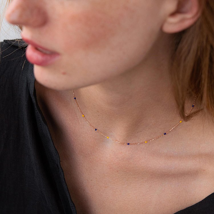 Колье в красном золоте (синяя и желтая эмаль) кол02242 от ювелирного магазина Оникс - 5