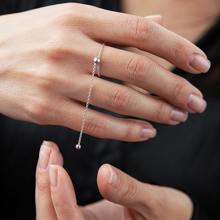 Серебряное кольцо "Шарик на цепочке" 901-01625 от ювелирного магазина Оникс - 4