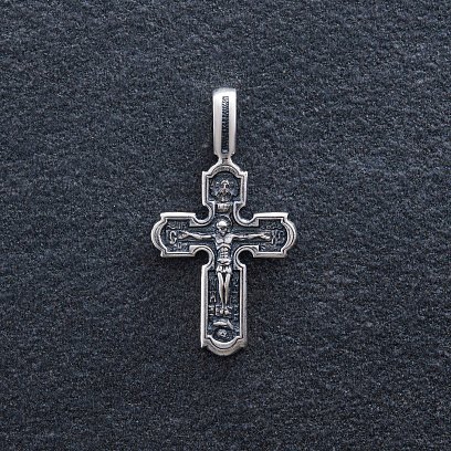 Православний срібний хрест "Розп'яття Христове. Ікона Божої Матері" 133240 №3