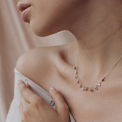 Срібне кольє Різнокольорове 18895 №7