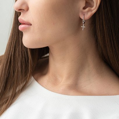 Золоті сережки "Хрестики" з діамантами сб0175ca №4