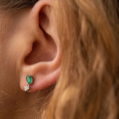 Золоті сережки - пусети зі смарагдами та діамантами сб0465ca №2