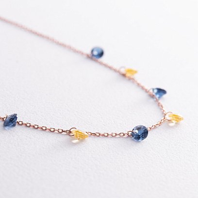 Золоте кольє "Українка" (сині та жовті фіаніти) кол02320 №5