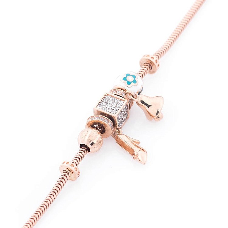 Золотой браслет с шармами (фианиты) б02778 от ювелирного магазина Оникс - 3