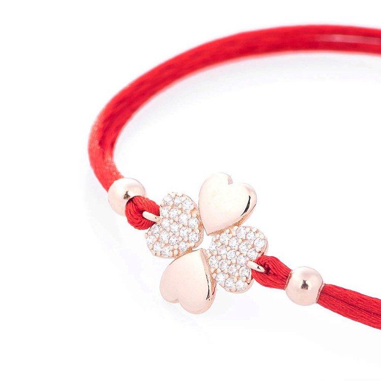 Браслет с красной нитью "Клевер" (фианиты) б03086 от ювелирного магазина Оникс - 1