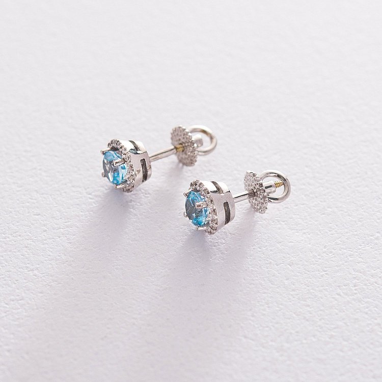 Золоті сережки-пусети з топазом і фіанітами с489гт - 2 Золоті сережки-пусети з топазом і фіанітами с489гт від ювелірного магазину Онікс - 2