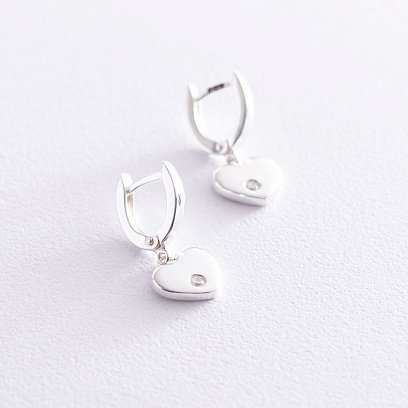 Сережки "Сердечки" з фіанітами (срібло) 122813 №4