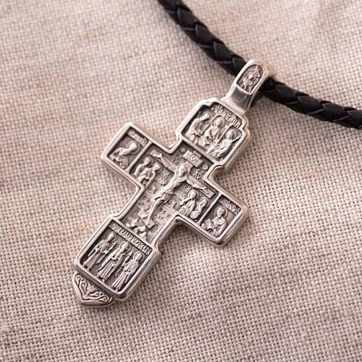 Срібний православний хрест "Розп'яття. Вхід розсудливого розбійника до раю" (чорніння)  13087 №7