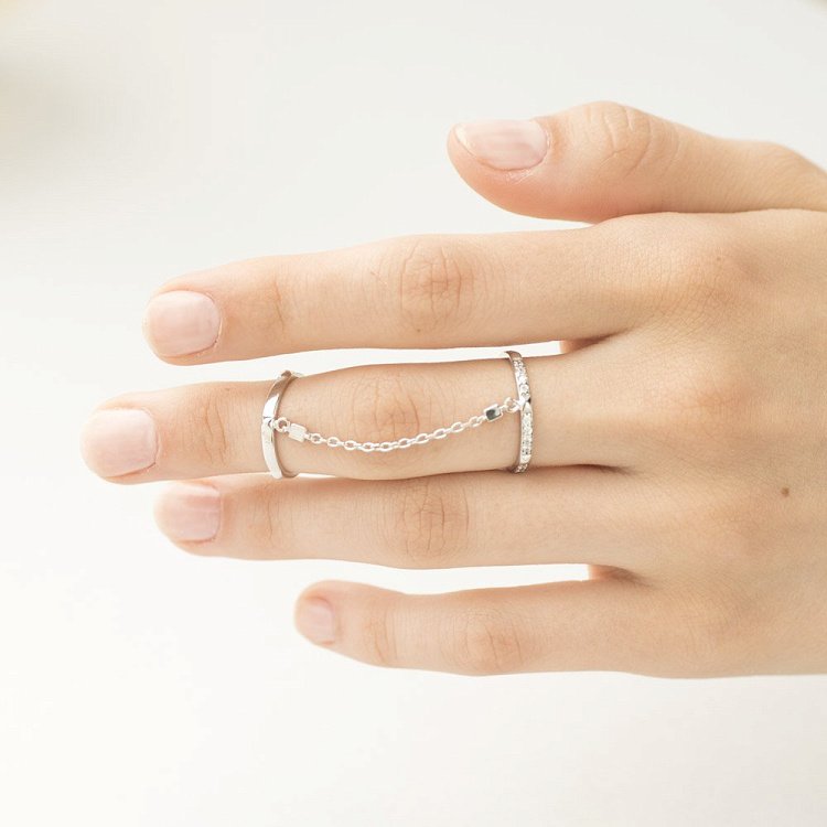 Золота каблучка на дві фаланги з фіанітами к05509 від ювелірного магазину Онікс - 4