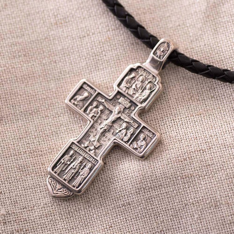 Срібний православний хрест "Розп'яття. Вхід розсудливого розбійника до раю" (чорніння)  13087 від ювелірного магазину Онікс - 6