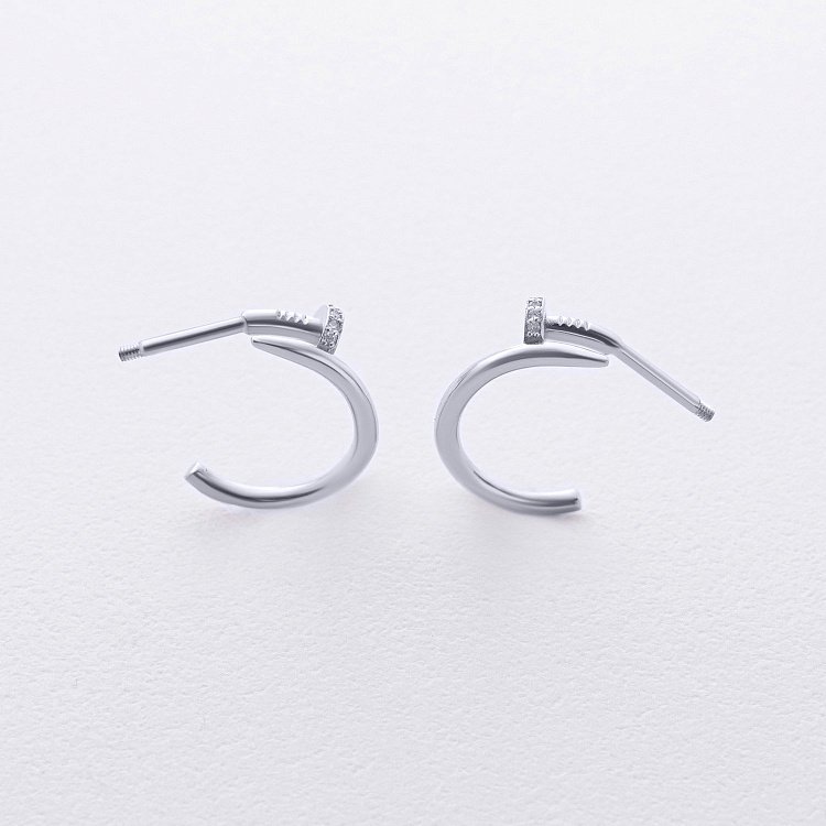 Серьги - пусеты "Гвоздь" в белом золоте (фианиты) с09173 от ювелирного магазина Оникс - 2