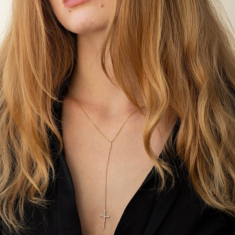 Золотое колье - галстук "Крестик" с бриллиантами колб0115mi от ювелирного магазина Оникс - 1