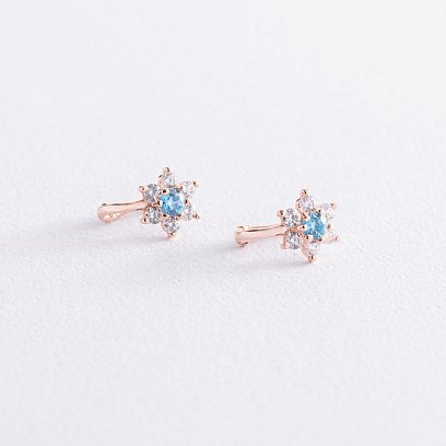 Золоті дитячі сережки "Квіточки" з фіанітами с03530