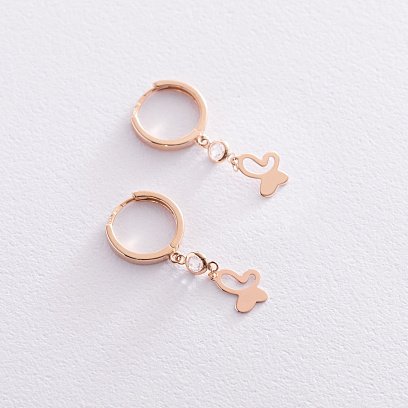 Золотые серьги "Бабочки" с фианитами с07452