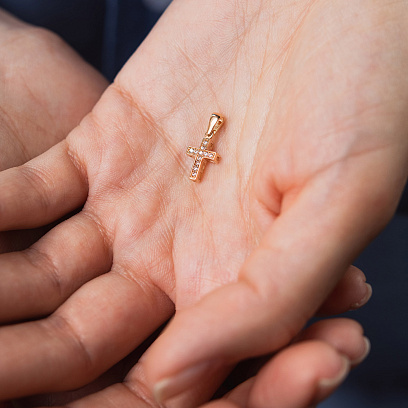 Хрестик у червоному золоті (фіаніти) п04102 №2