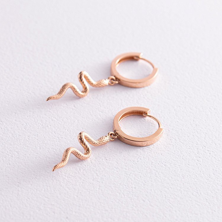 Сережки - кільця "Змії" у червоному золоті с08015 від ювелірного магазину Онікс