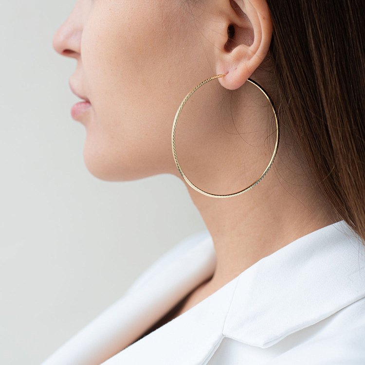 Серьги - кольца в желтом золоте (6.2 см) с07191 от ювелирного магазина Оникс - 5