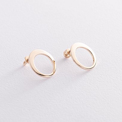 Серьги - пусеты "Орбита" в желтом золоте с07348 №2