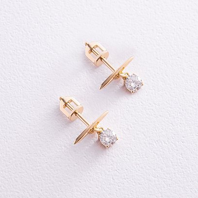 Серьги - пусеты "Эстер" в желтом золоте (фианиты) с07933 №3