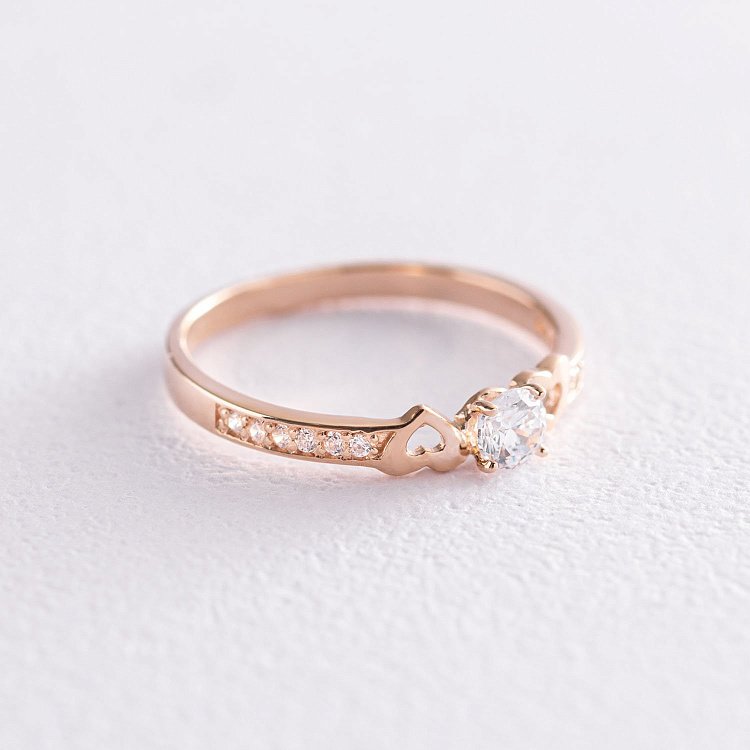 Золотое помолвочное кольцо "Сердечки" (фианиты) к05800 от ювелирного магазина Оникс - 5